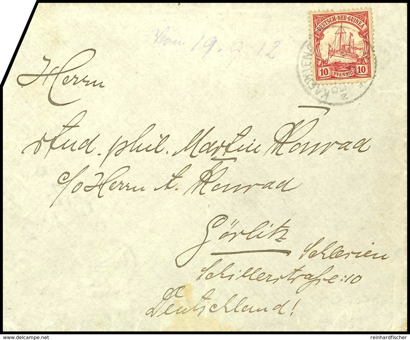 6671 1912, Brief Mit 10 Pfg Kaiseryacht , Stempel KAEWIENG DNG 25 9 12, Nach Görlitz. Absenderangabe: "Erich Konrad / Lu - Andere & Zonder Classificatie