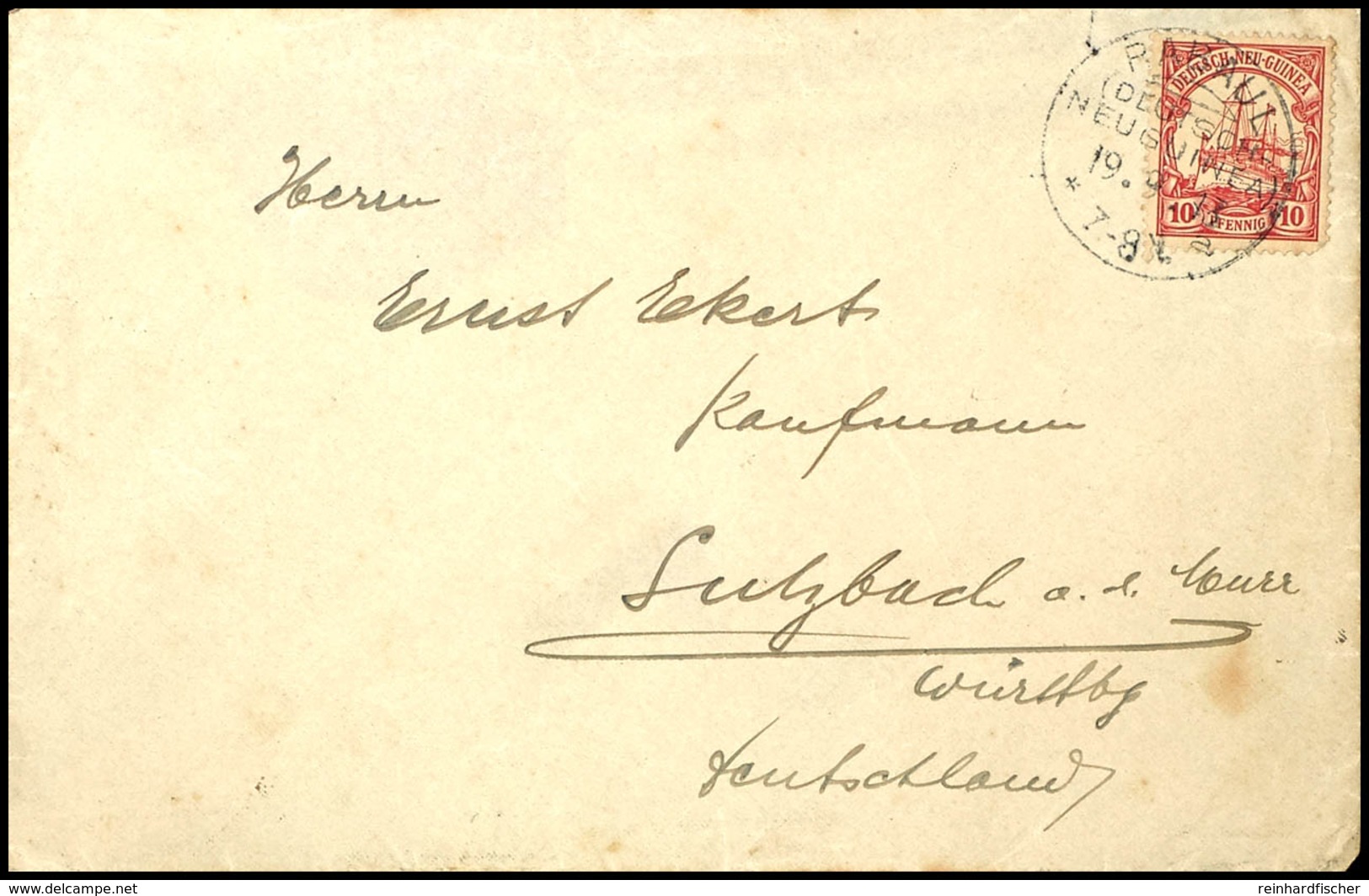 6689 1913, 10 Pfg Kaiseryacht (kl. Eckfehler) Auf Brief, Stempel RABAUL (DNG) 19.9.13, Nach Sulzbach A. D. Murr. Absende - Andere & Zonder Classificatie