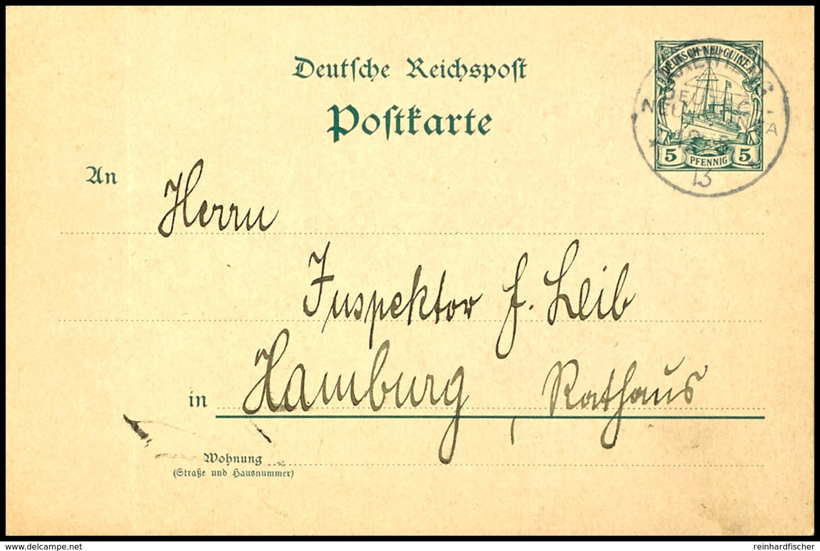 6695 1913, Ganzsachenkarte Kaiseryacht, Stempel KAEWIENG DNG 12/5 13, Adressiert Nach Hamburg. Absender: Bürogehilfe Fra - Sonstige & Ohne Zuordnung