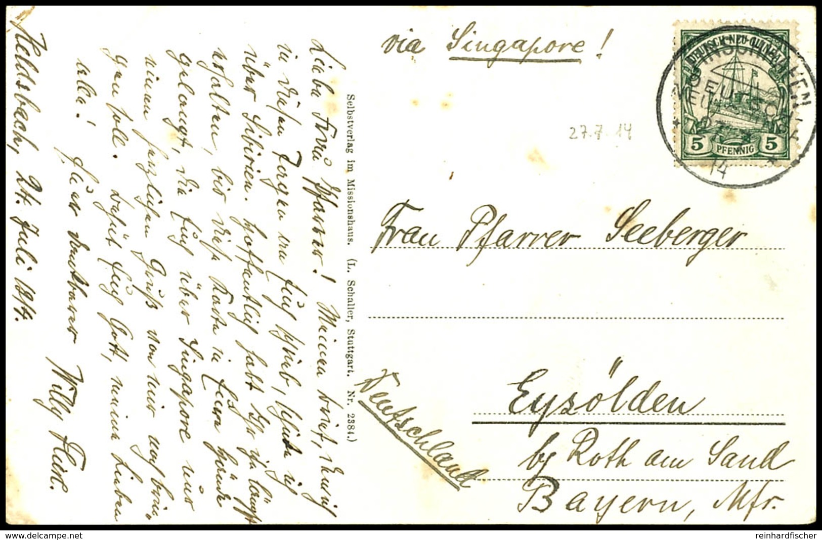 6701 1914, (27.7.), AK Von Häuptling Ika Von Bukaua (Karte Der Neuendettelsauer Mission) Mit 5 Pfg Kaiseryacht Von FINSC - Sonstige & Ohne Zuordnung