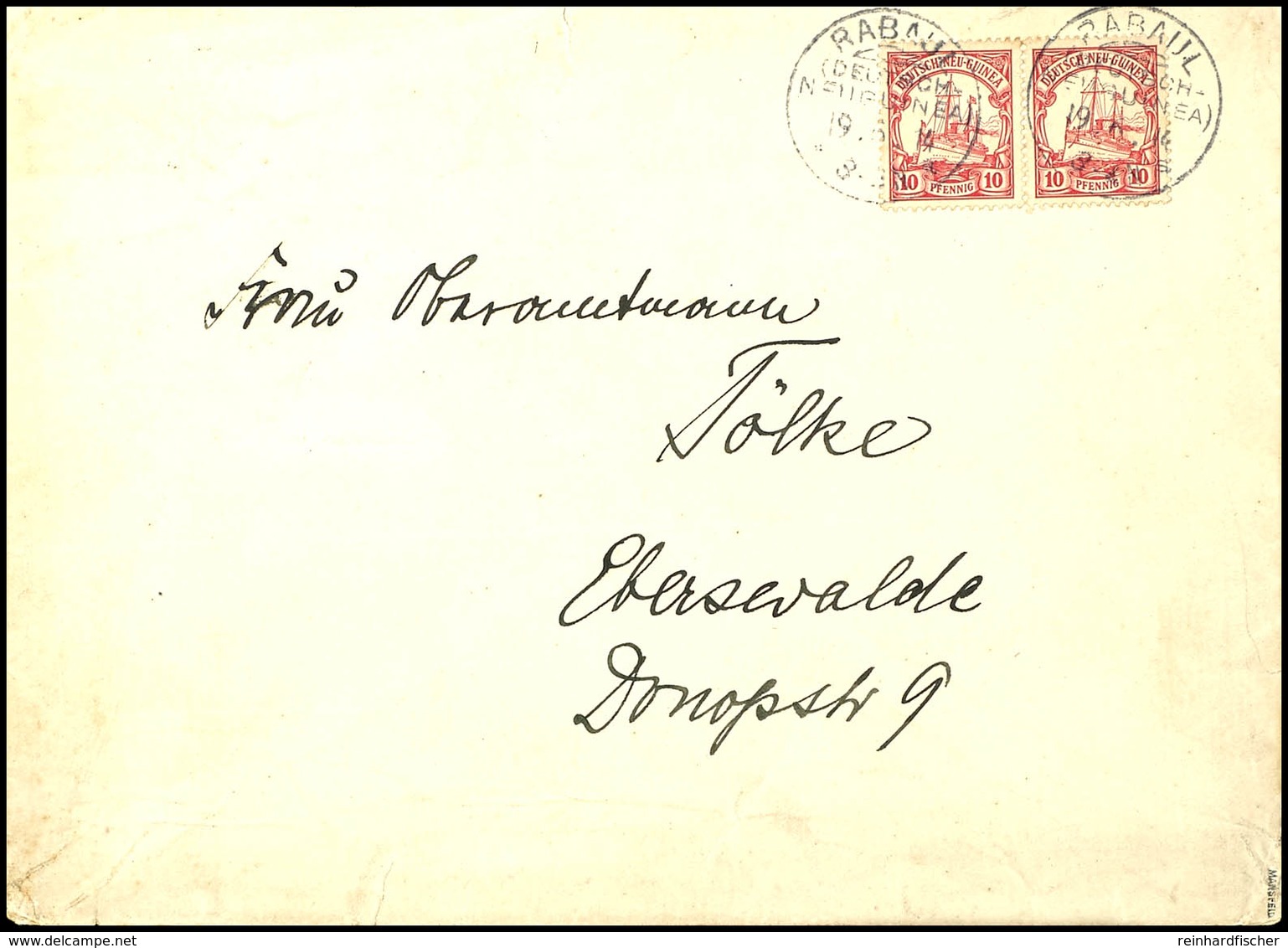 6703 10 Pfg Kaiseryacht Auf Brief, Stempel RABAUL (DNG) 19.6.14, Nach Eberswalde. Absender: Erwin Tölke, Kaiserlicher Be - Sonstige & Ohne Zuordnung