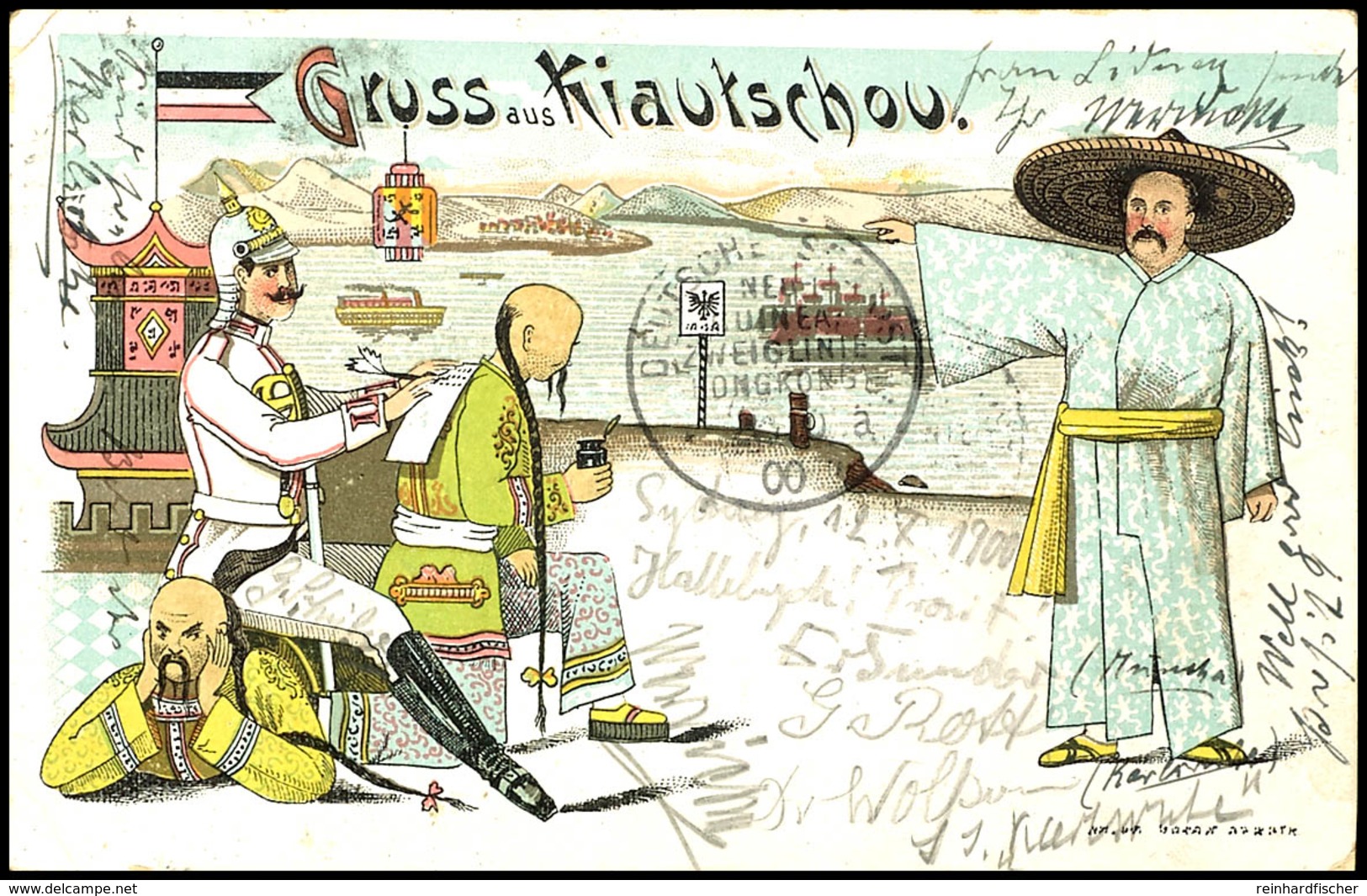 6726 1900, DEUTSCHE SEEPOST NEU-GUINEA ZWEIGLINIE (Hongkong) A 28/10 00 Bildseitig Auf Litho-AK "Gruss Aus Kiautschou" A - Sonstige & Ohne Zuordnung