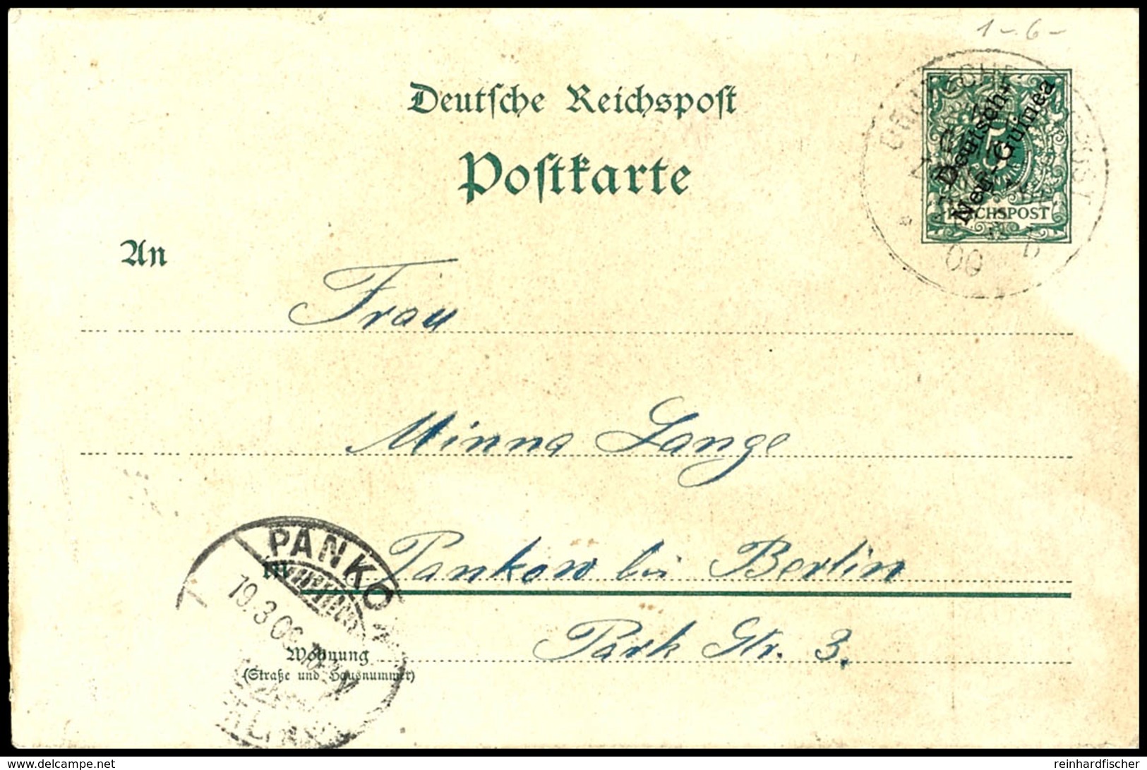 6729 1900, DEUTSCHE SEEPOST NEU-GUINEA-ZWEIGLINIE  B 20/3 00 (Stempel Etwas Schwach) Auf Postkarte 5 Pfg Krone/Adler Mit - Sonstige & Ohne Zuordnung