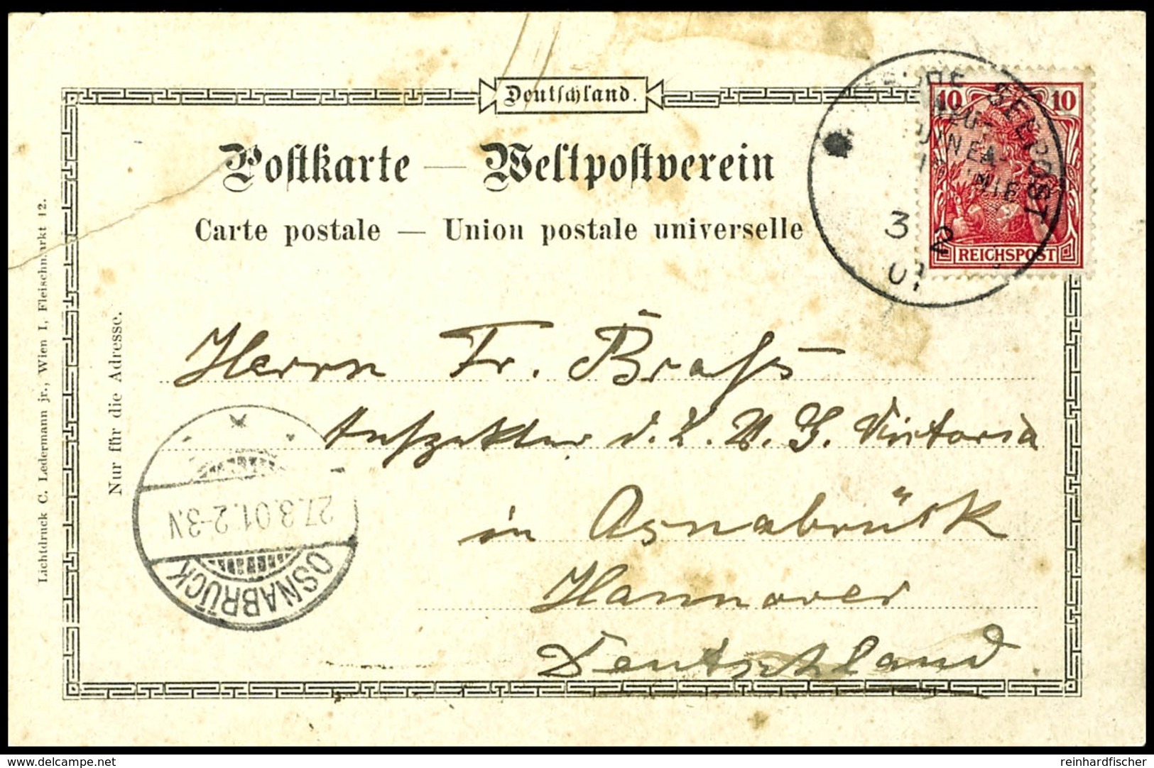 6730 1901, DEUTSCHE SEEPOST NEU-GUINEA ZWEIGLINIE B  3/2 01 Auf AK "Gruss Aus D.N.G Mit 3 Bildern, Frankatur DR Germania - Andere & Zonder Classificatie