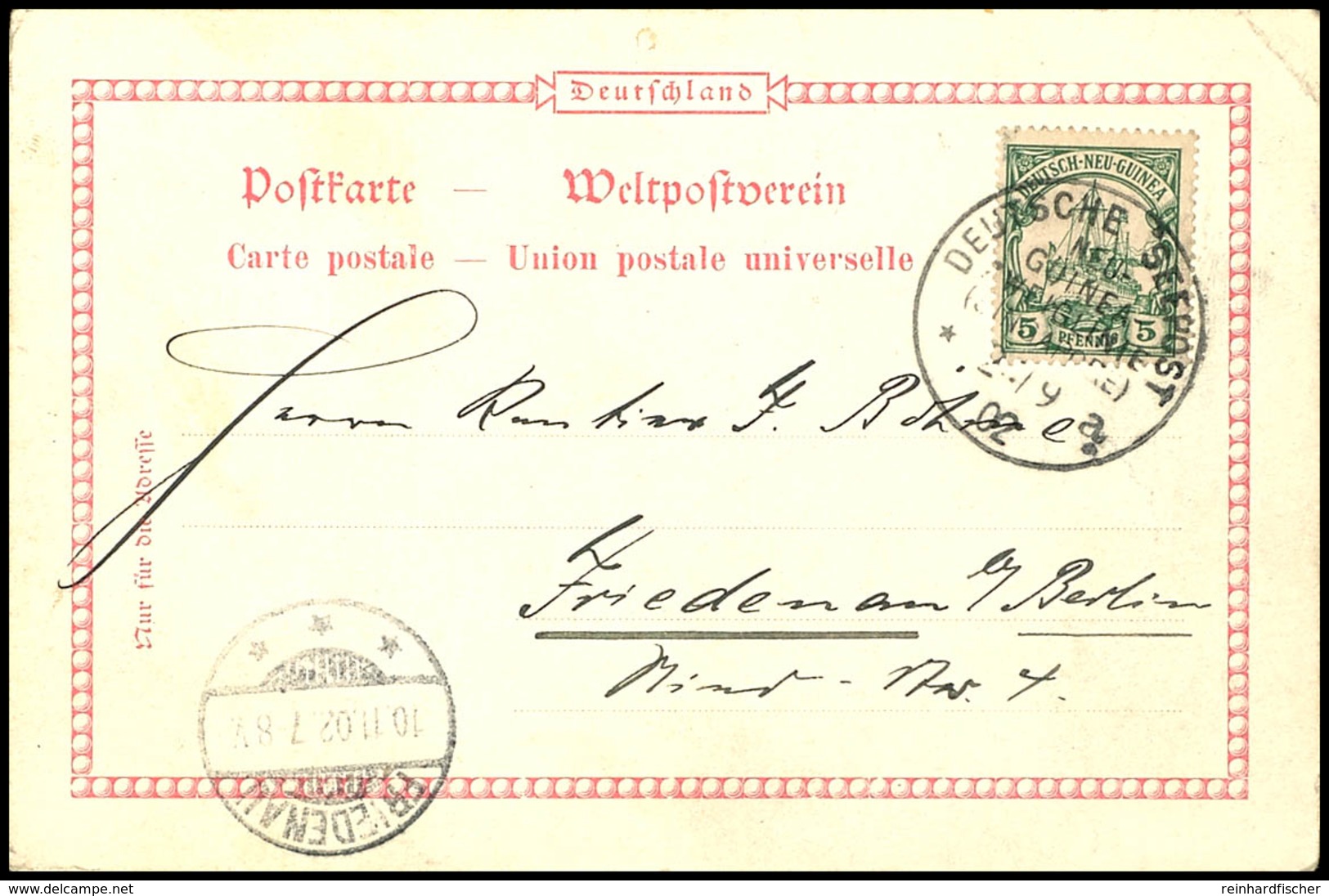 6735 1902, DEUTSCHE SEEPOST NEU-GUINEA ZWEIGLINIE (SINGAPORE) A 24/9 02 Auf AK Von Herbertshöh Mit 5 Pfg Kaiseryacht Nac - Other & Unclassified