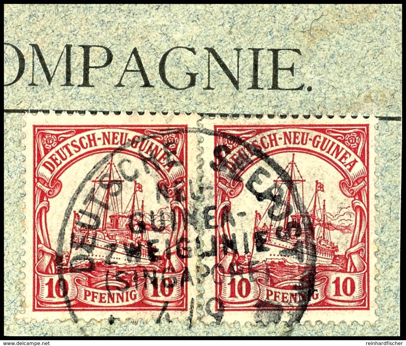 6738 1905, Ca., DEUTSCHE SEEPOST NEU-GUINEA-ZWEIGLINIE (SINGAPORE) Auf Briefstück Mit 2 X 10 Pfg Kaiseryacht Und Auf 25  - Andere & Zonder Classificatie