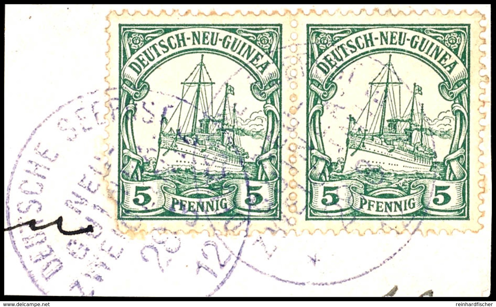 6748 1912, DEUTSCHE SEEPOST NEU-GUINEA-ZWEIGLINIE C  28.3 12  In Violett, Auf Briefstück Mit Waagrechtem Paar Der 5 Pfg  - Other & Unclassified