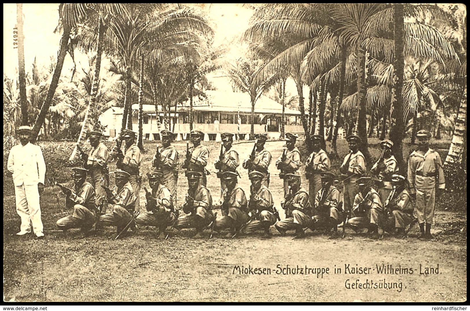 6777 KAISER-WILHELMS-LAND, AK "Miokesen-Schutztruppe / Gefechtsübung" Mit 5 Pfg Kaiseryacht, Stempel "FRIEDRICH-WILHELMS - Other & Unclassified