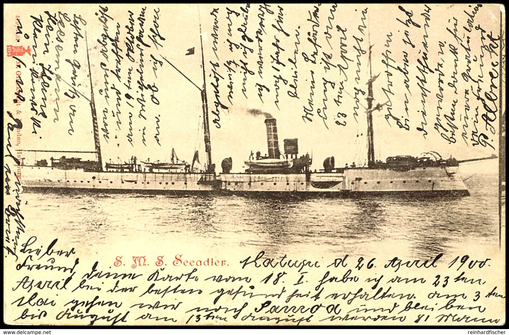 6791 1900, AK "S.M.S. Seeadler" Mit 5 Pfg Kaiseryacht, Stempel MATUPI 28/4 00, Nach Kiel. Absender: Besatzungsmitglied D - Sonstige & Ohne Zuordnung