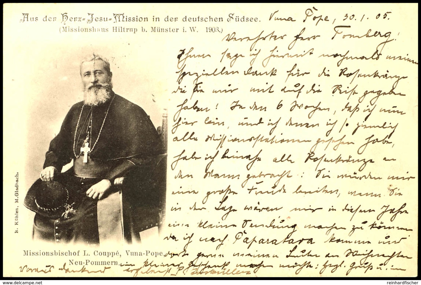 6830 RELIGION, AK Mit Abbildung "Missionsbischof L. Couppé, Vuna Pope", Mit 5 Pfg Kaiseryacht, Stempel HERBERTSHÖHE DNG  - Sonstige & Ohne Zuordnung