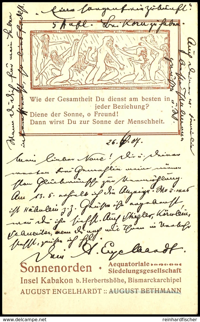 6835 SONNENORDEN, Werbe-Ansichtkarte Des Kokos-Apostels August Engelhardt Mit 5 Pfg Kaiseryacht, Stempel HERBERTSHÖHE DN - Sonstige & Ohne Zuordnung