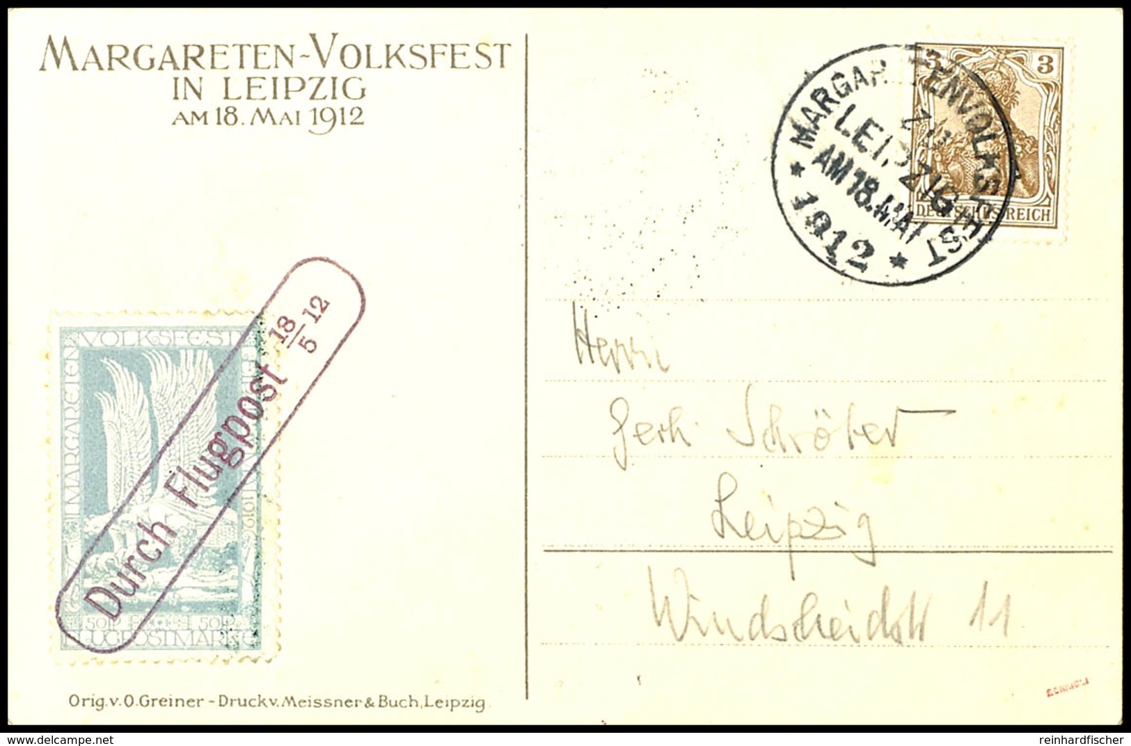 6846 1912, 50 Pfg. Margareten-Volksfest Hellblau Mit Flugstempel "Durch Flugpost 18.5.12" Auf Entsprechender Sonderkarte - Airmail & Zeppelin