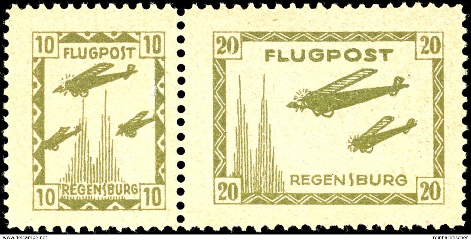 6861 10 Pfg. Und 20 Pfg. Regensburger Osterflugtage Einzel Und Als Zusammendruck Kpl., Ungebraucht, Pracht, 200,-, Katal - Airmail & Zeppelin