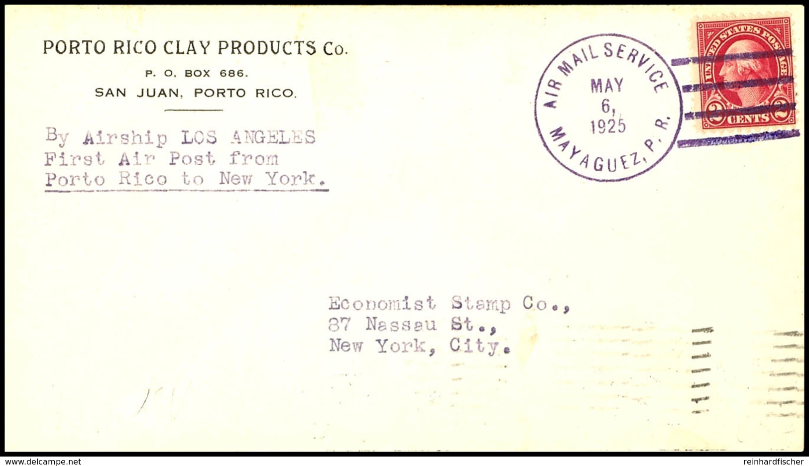 6889 1925, Los Angeles, Fahrt Mayaguez - Lakehurst, Vordruckbrief Mit Rotem Flugpoststempel AIR MAIL MAYAGUEZ P.R. MAY 6 - Other & Unclassified