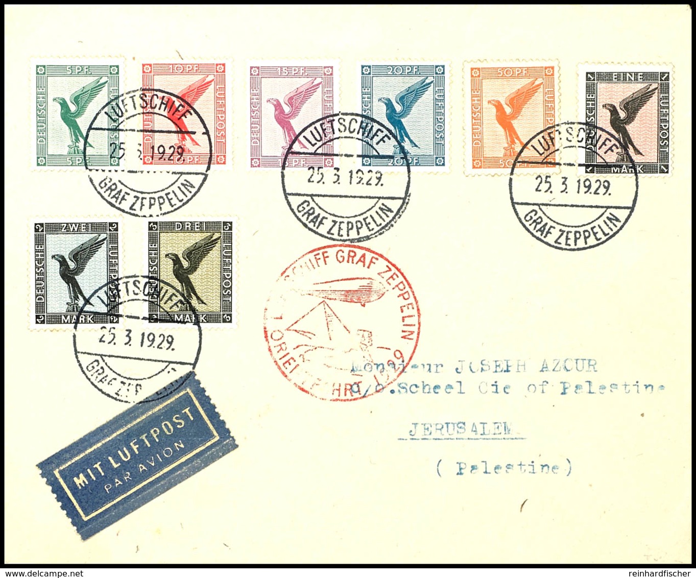 6894 1929, Orientfahrt Mit Best.-Stempel Der Type II, Bordpost Vom 25.3., Brief Mit Kpl. Satz 5 Pfg. - 3 M. Adler, Adres - Other & Unclassified