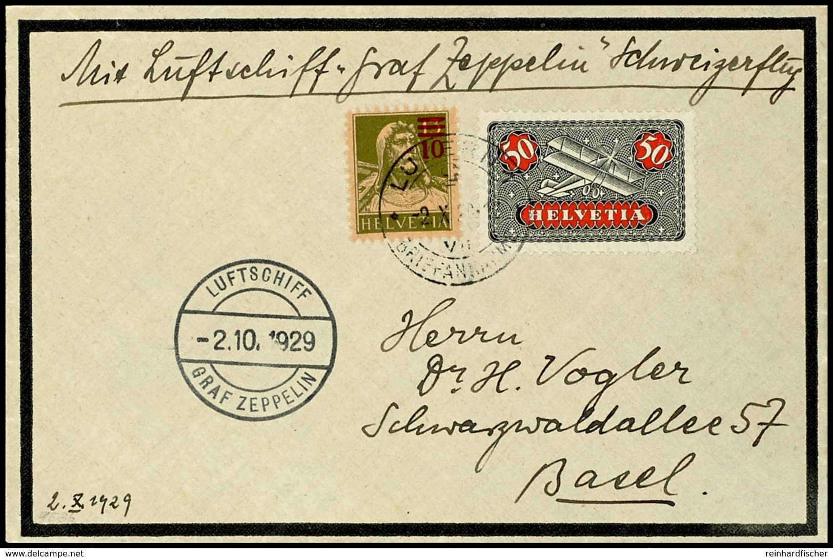 6922 1929, 4. Schweizfahrt, Abwurf Luzern Mit Bordpoststempel Vom 2.10., Brief Mit Schweizer Frankatur Und Stempel "LUZE - Andere & Zonder Classificatie