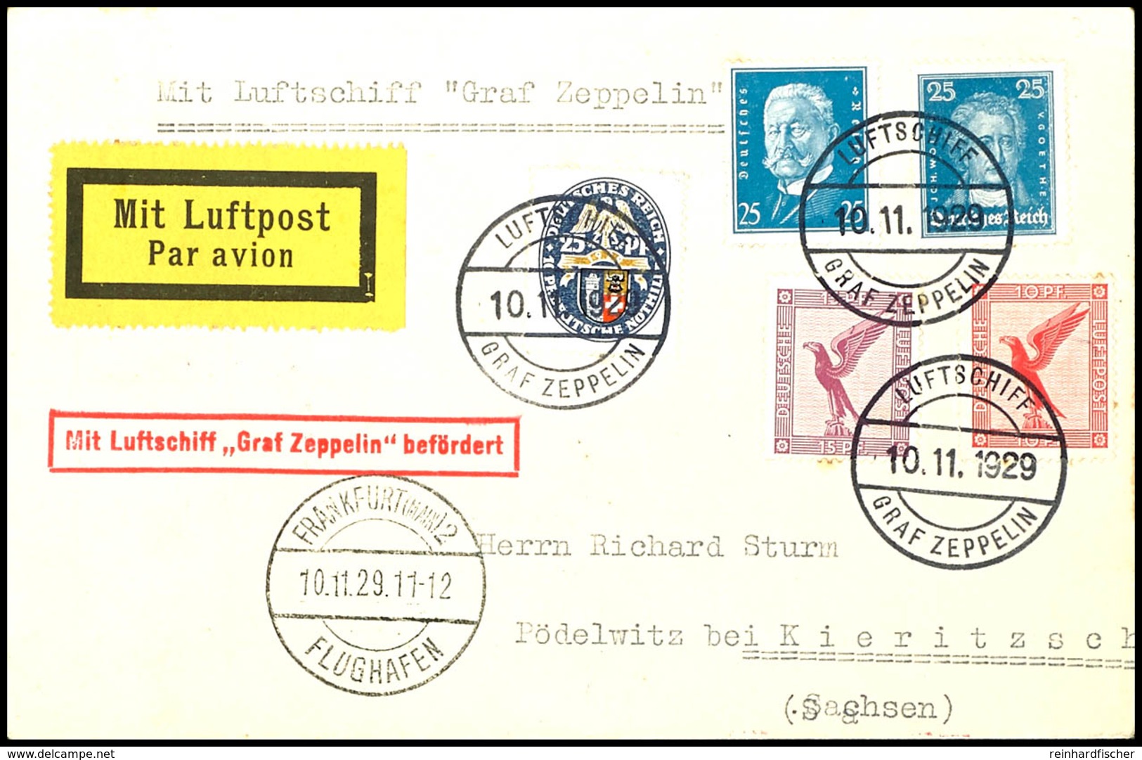 6938 1929, Fahrt Nach Frankfurt, Bordpost Bis Frankfurt, Brief Mit U.a. 25 Pfg. Nothilfe-Sondermarke Und Allen Stempeln, - Other & Unclassified