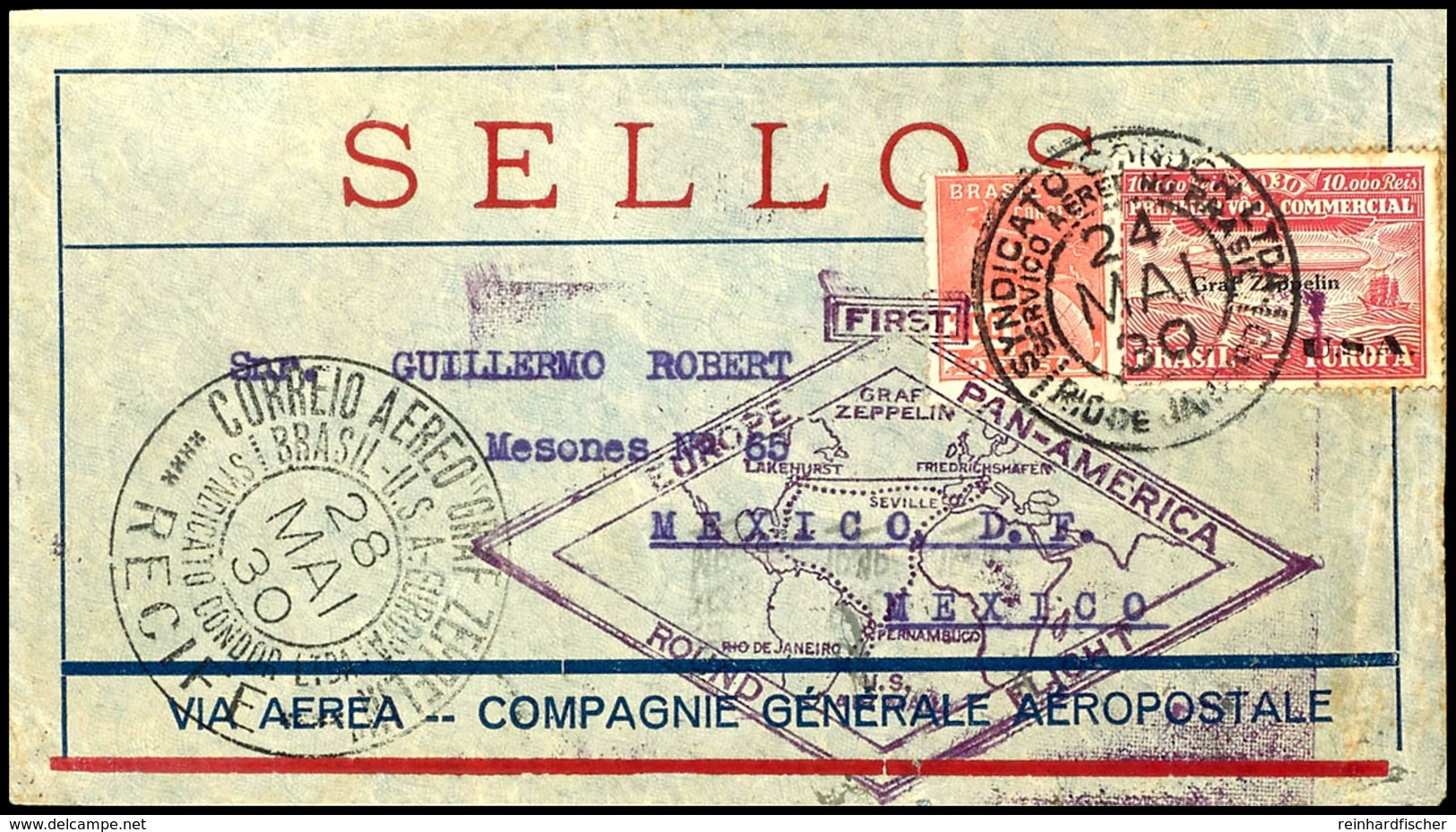 6964 1930, Südamerikafahrt, Brasilianische Post, Rio De Janeiro -Recife - Habana, Brief Mit 10000 Rs. Zeppelin USA Und A - Andere & Zonder Classificatie