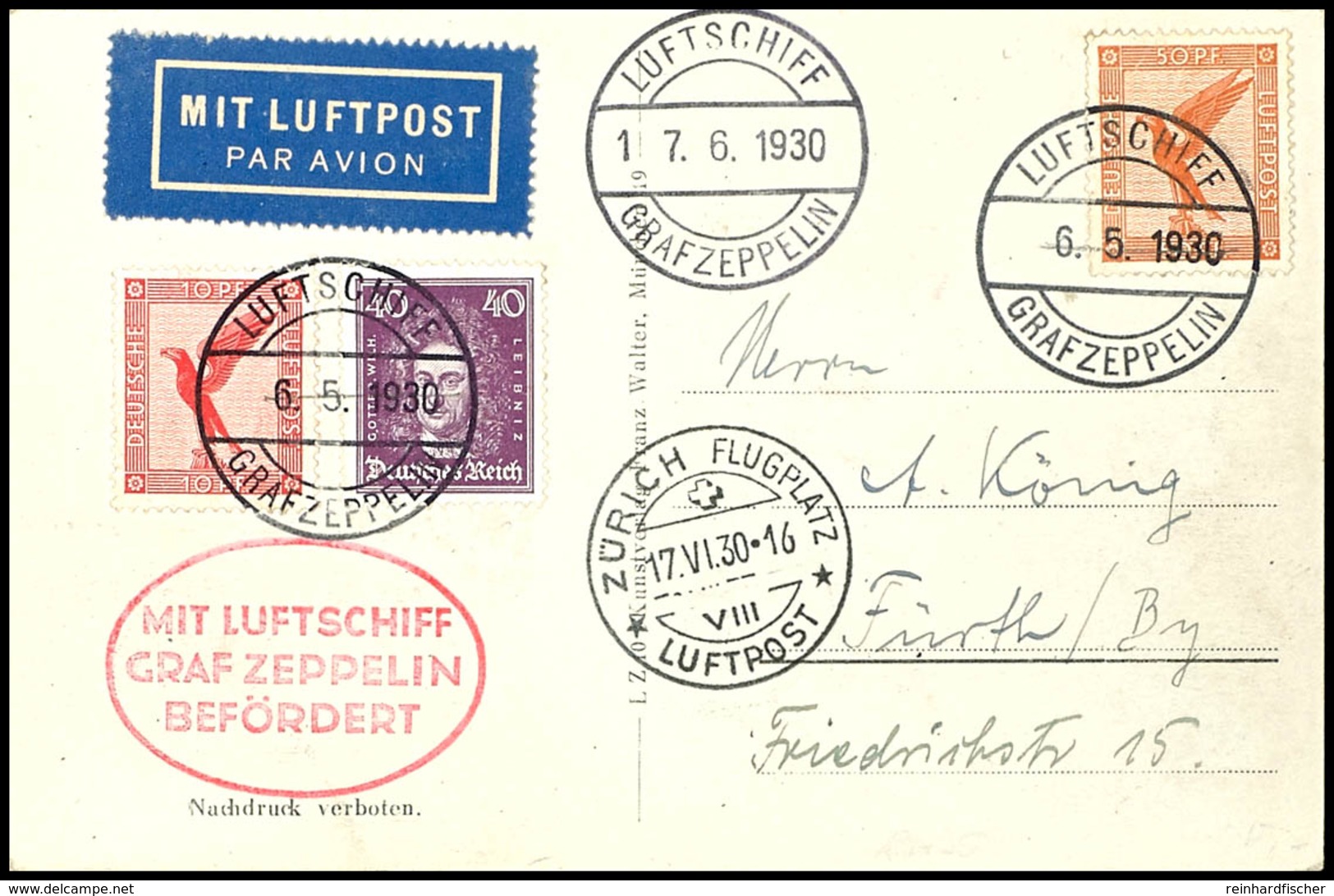 6978 1930, Schweizfahrt, Fotokarte Mit Bunter Frankatur Und Mit Falsch Datiertem Bordpoststempel Vom 6.5. Entwertet (mit - Andere & Zonder Classificatie