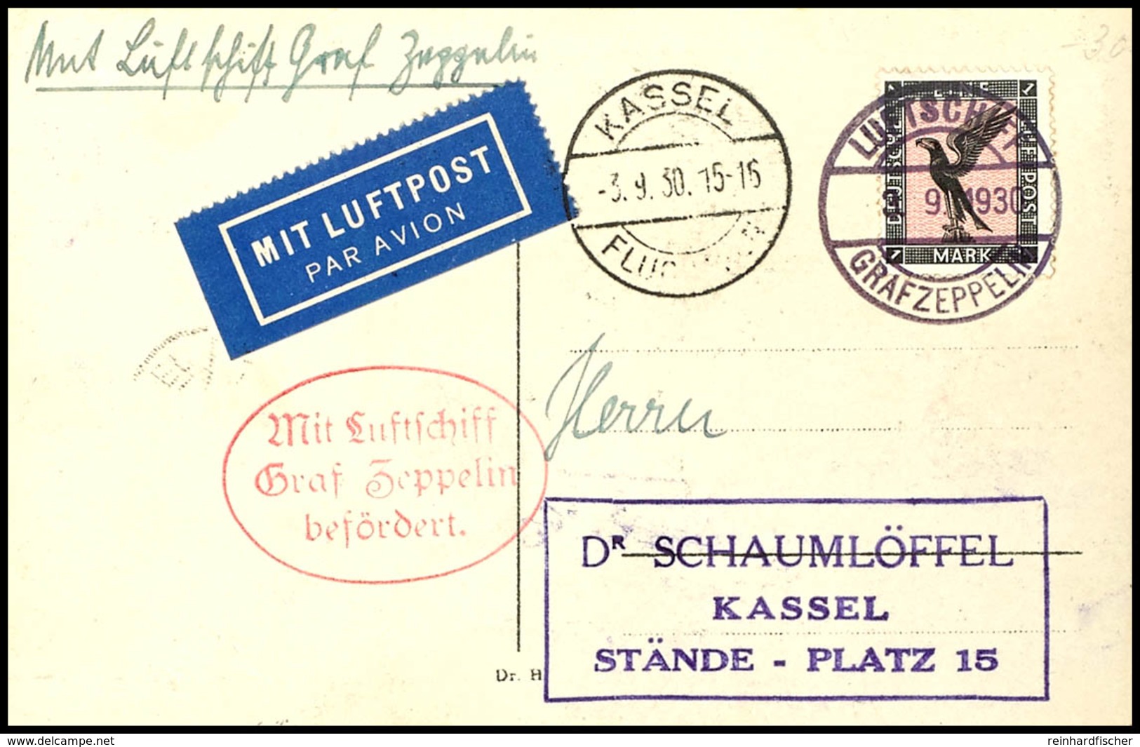 6996 1930, Landungsfahrt Nach Kassel, Bordpost Vom 3.9. Mit Best.-Stempel II, Fotokarte Mit 1 M. Adler Und Vorderseitig  - Andere & Zonder Classificatie