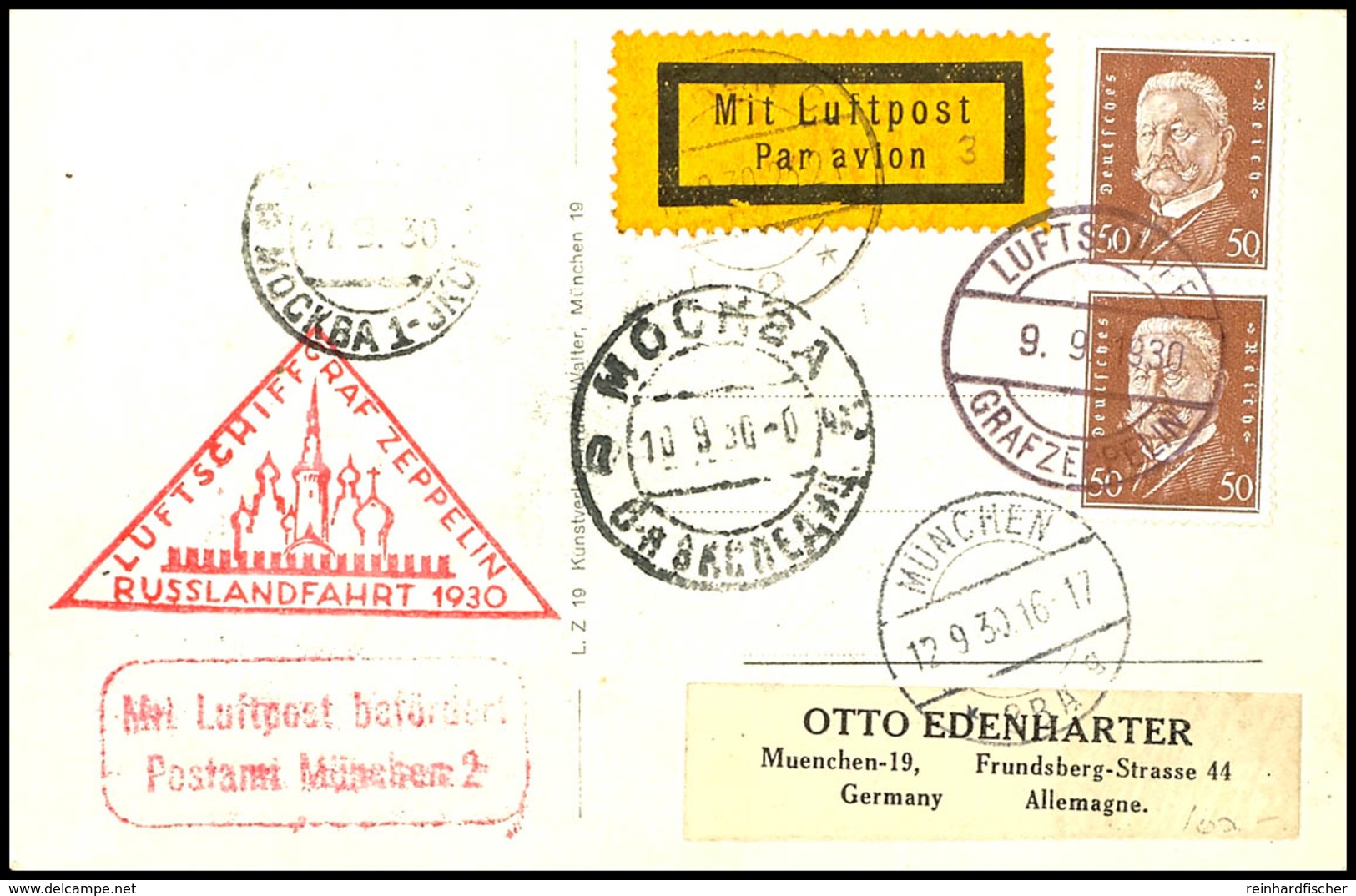 6997 1930, Fahrt Nach Russland, Bordpost Vom 9.9., Fotokarte Mit Senkrechtem Paar 50 Pfg. Reichspräsidenten Via Moskau N - Other & Unclassified