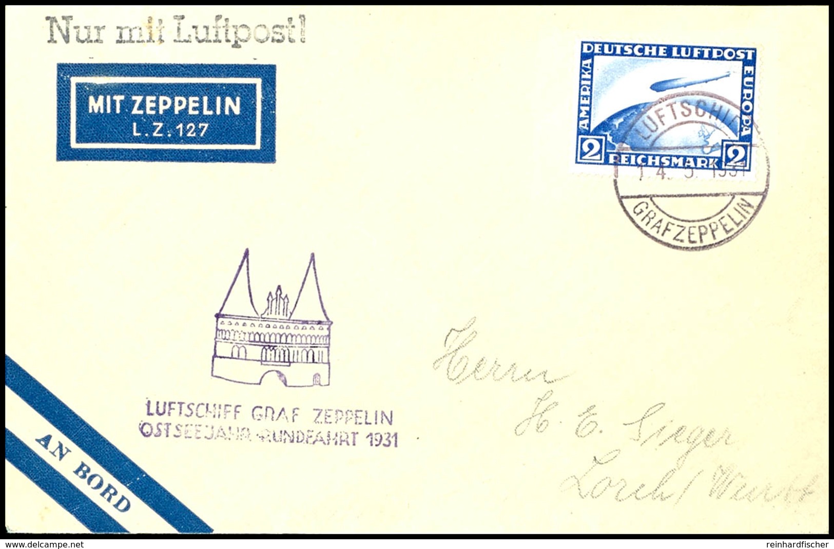 7021 1931, Ostseejahr-Rundfahrt, Bordpost Vom 14.5. Bis Lübeck, Brief Mit 2 RM Zeppelin Und Allen Stempeln, Adressiert N - Other & Unclassified