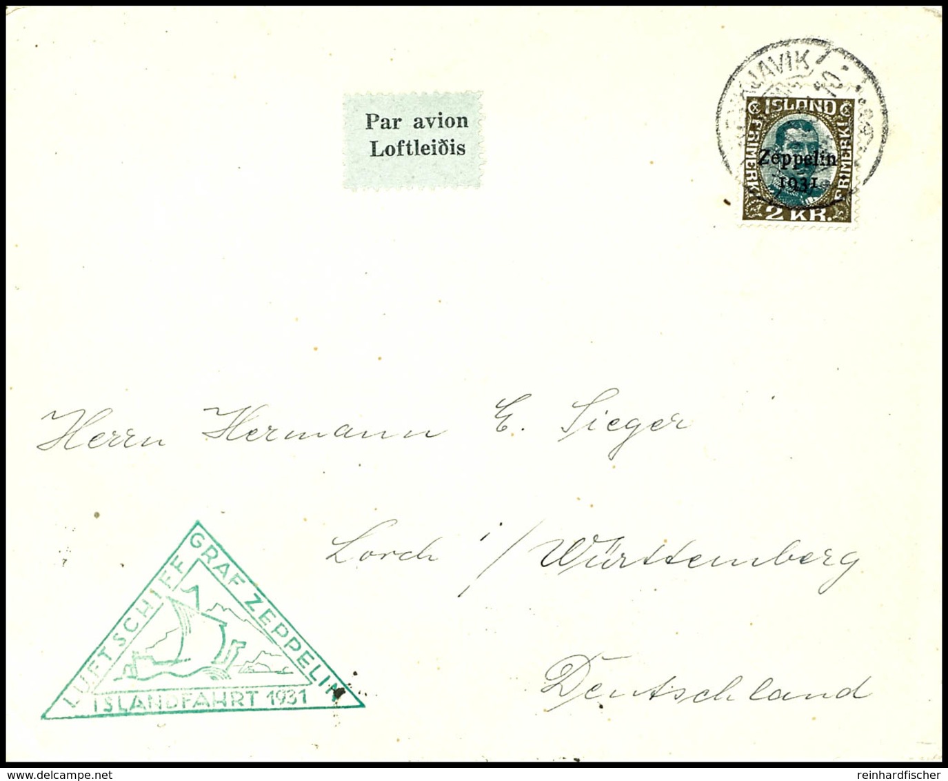 7040 1931, Islandfahrt, Isländische Post, Brief Aus REYKJAVIK 30.6. Mit 2 Kr. Sondermarke Via Friedrichshafen Nach Lorch - Other & Unclassified