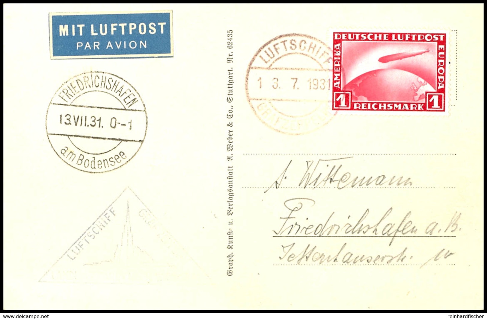 7044 1931, Österreichfahrt, Bordpost Der Rückfahrt, Fotokarte Mit 1 M. Zeppelin, Alle Stempel Vorderseitig, Pracht, Kata - Andere & Zonder Classificatie