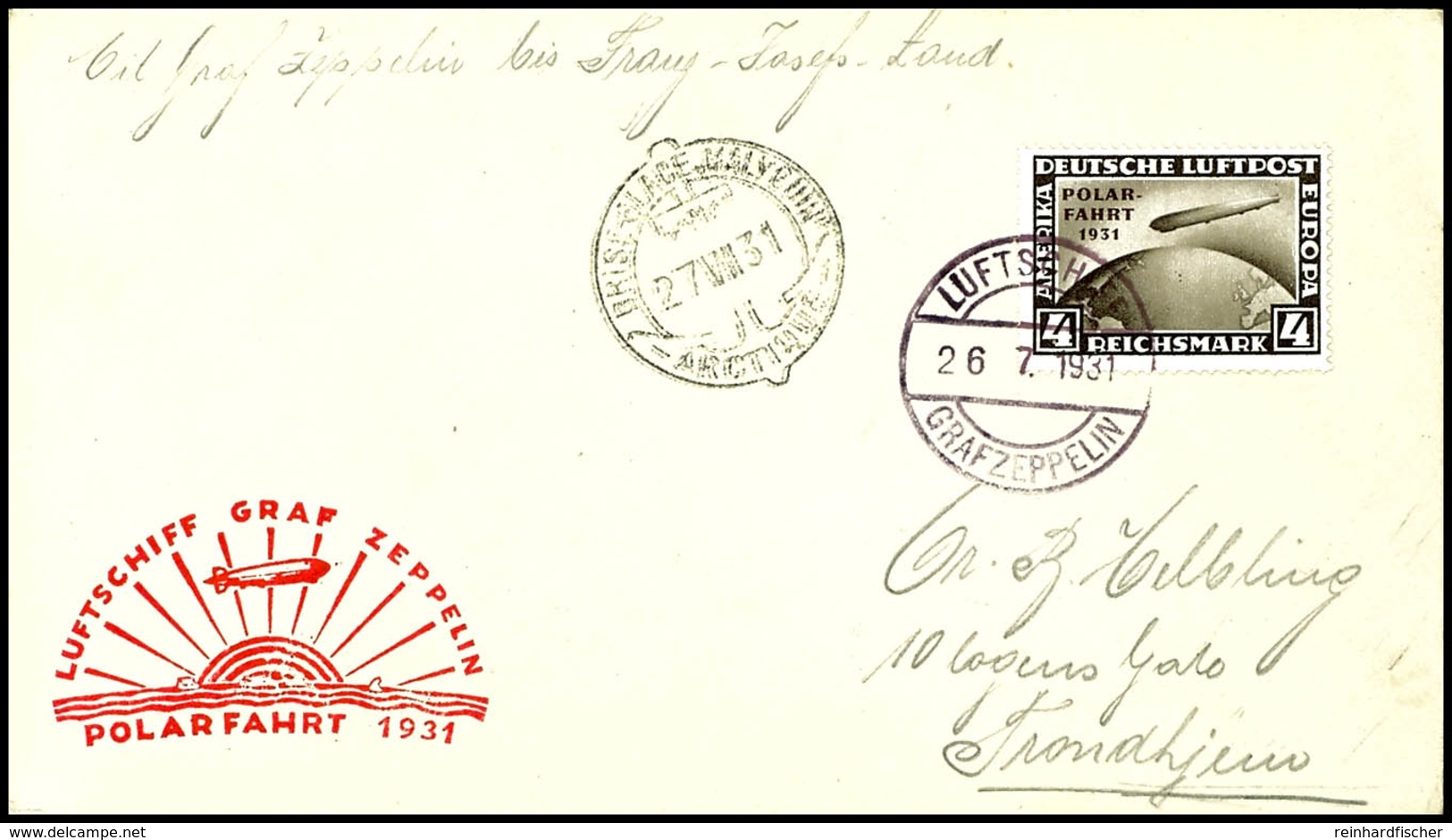 7050 1931, Polarfahrt, Bordpost Vom 26.7. Nach D. Malygin, Brief Mit 4 M. Polarfahrt Und Vorderseitig Allen Stempeln, Ad - Other & Unclassified
