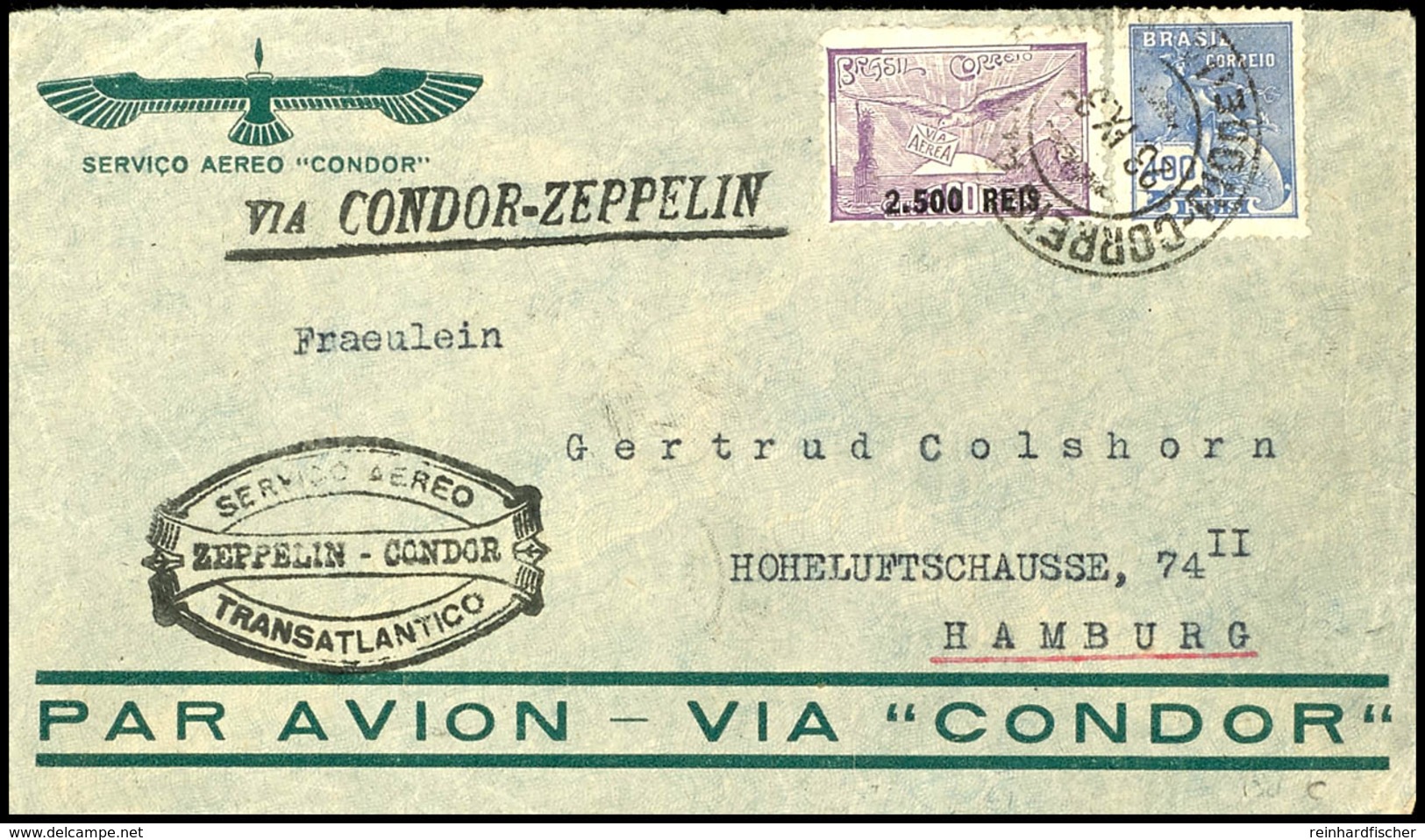 7075 1931, 2. Südamerikafahrt, Brasilianische Post Mit Sondermarke 2.500 R., Vordruckbrief Aus RIO DE JANEIRO 23.XI. Mit - Andere & Zonder Classificatie