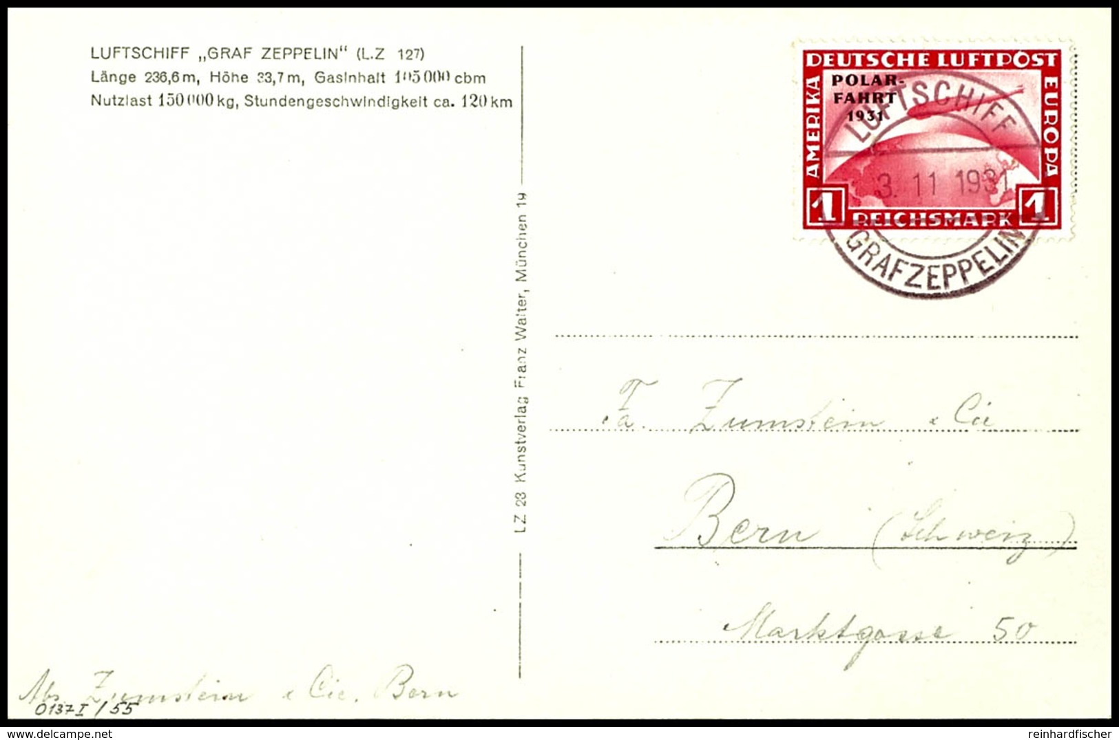 7088 1931, Kurzfahrt In Die Schweiz, Bordpost Vom 3.11., Fotokarte Mit 1 M. Polarfahrt Nach Bern, Tadellose Erhaltung, I - Andere & Zonder Classificatie