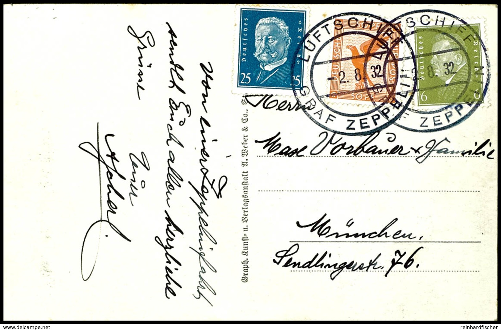 7111 1932, Kurzfahrten In Die Schweiz, Bordpost Vom 2.8., Fotokarte Mit Grußtext Eines Passagiers, Adressiert Nach Münch - Other & Unclassified
