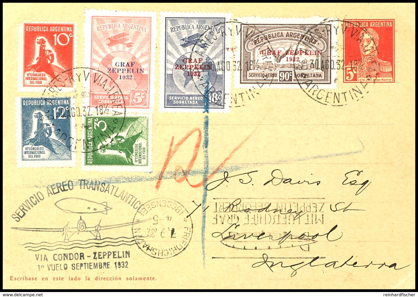 7116 1932, 5. Südamerikafahrt, Argentinische Post, R-Ganzsachen Mit U.a. Kpl. Zeppelinsatz 1932 Und Allen Stempeln Nach  - Andere & Zonder Classificatie