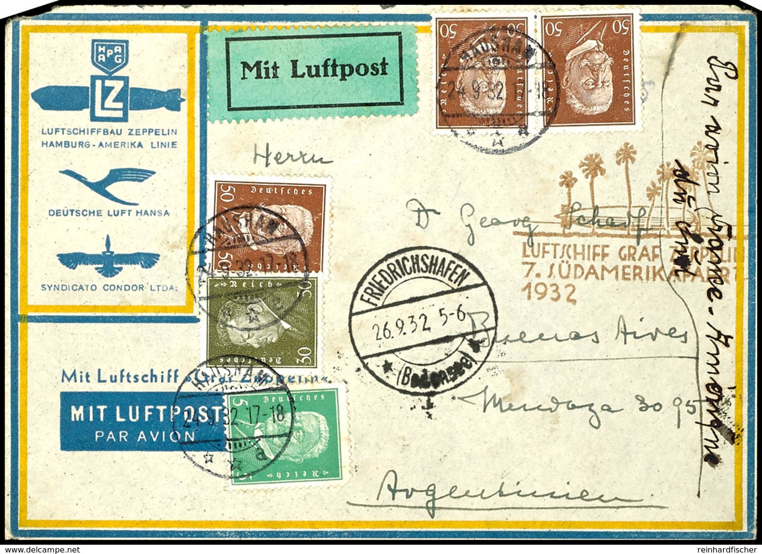 7124 1932, 7. Südamerikafahrt, Auflieferung Friedrichshafen, Brief Aus HAUSAHM 24.9. Mit Reichspräsidentenfrankatur Nach - Other & Unclassified
