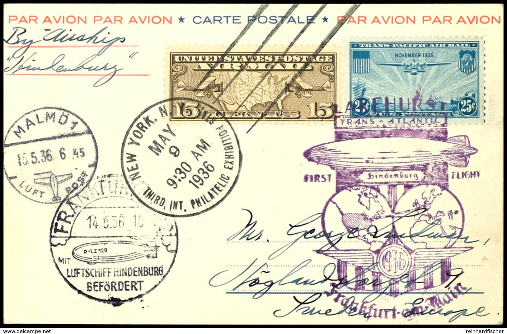 7245 1936, 1. Nordamerikafahrt, Amerikanische Post, Karte Mit Aufgabe-SST "NEW YORK THIRD, INT.PHILATELIC EXHIBITION STA - Andere & Zonder Classificatie