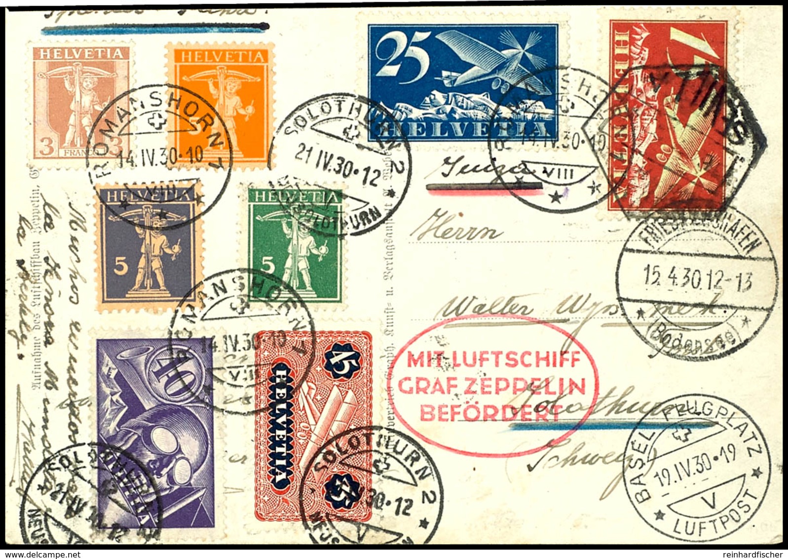 7274 Schweiz: 1930, Spanienfahrt, Auflieferung Friedrichshafen, Fotokarte (geteilte Karte Im Großformat) Aus SOLOTHORN 1 - Sonstige & Ohne Zuordnung