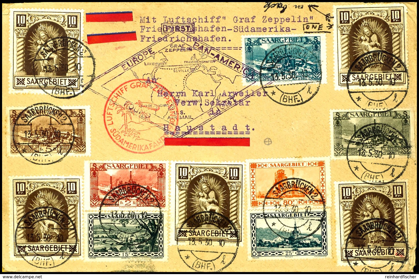 7283 Saarland: 1930, Südamerikafahrt, Friedrichshafen-Friedrichshafen, Brief Aus SAARBRÜCKEN 2 13.5. Mit Hochwertiger Fr - Sonstige & Ohne Zuordnung