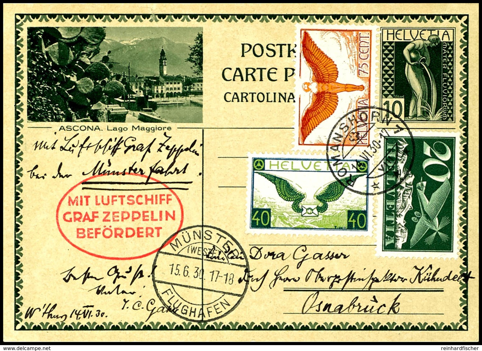 7284 Schweiz: 1930, Landungsfahrt Nach Münster, 10 C. Bild-Ganzsachenkarte Mit Guter Flugpost-Zufrankatur Aus ROMANSHORN - Other & Unclassified