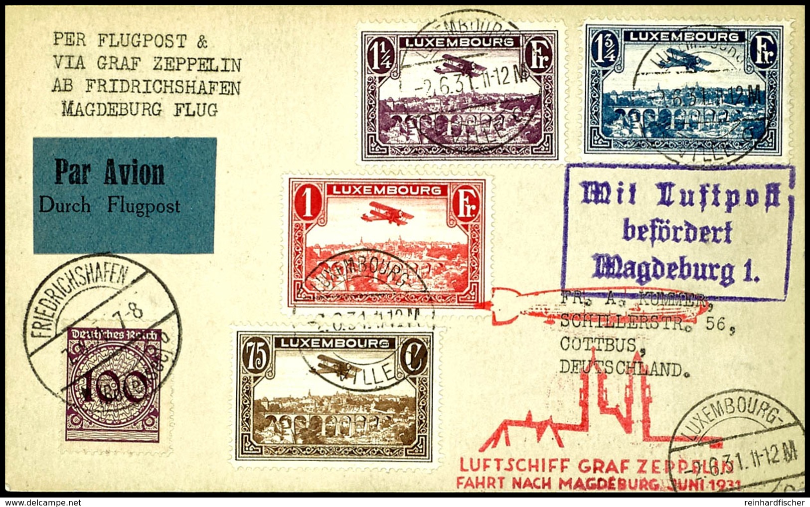 7301 Luxemburg: 1931, Landungsfahrt Nach Magdeburg, Auflieferung Friedrichshafen, Karte Aus LUXEMBOURG 2.6. Mit Kpl. Flu - Sonstige & Ohne Zuordnung