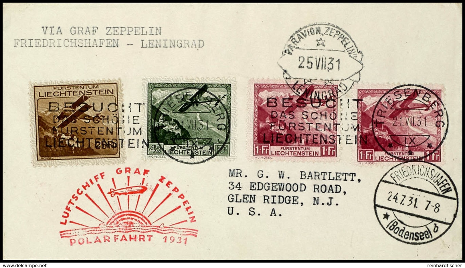 7307 Liechtenstein: 1931, Polarfahrt, Auflieferung Friedrichshafen Bis Leningrad, Brief Aus TRIESENBERG 21.VII Mit U.a.  - Other & Unclassified