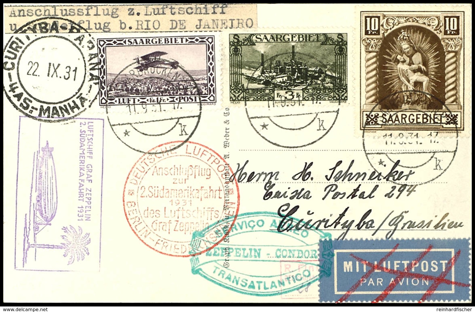 7319 Saargebiet: 1931, 2. Südamerikafahrt, Anschlussflug Berlin Bis Brasilien, Fotokarte Aus SAARBRÜCKEN 11.9. Mit Guter - Sonstige & Ohne Zuordnung