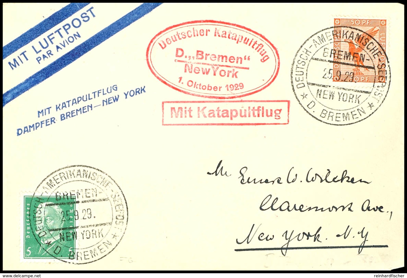 7394 1929, D. Bremen 1.10, Vordruckumschlag Mit Dt. Seepostaufgabe Vom 25.9. In Die USA, Pracht, Katalog: K7d BF - Other & Unclassified