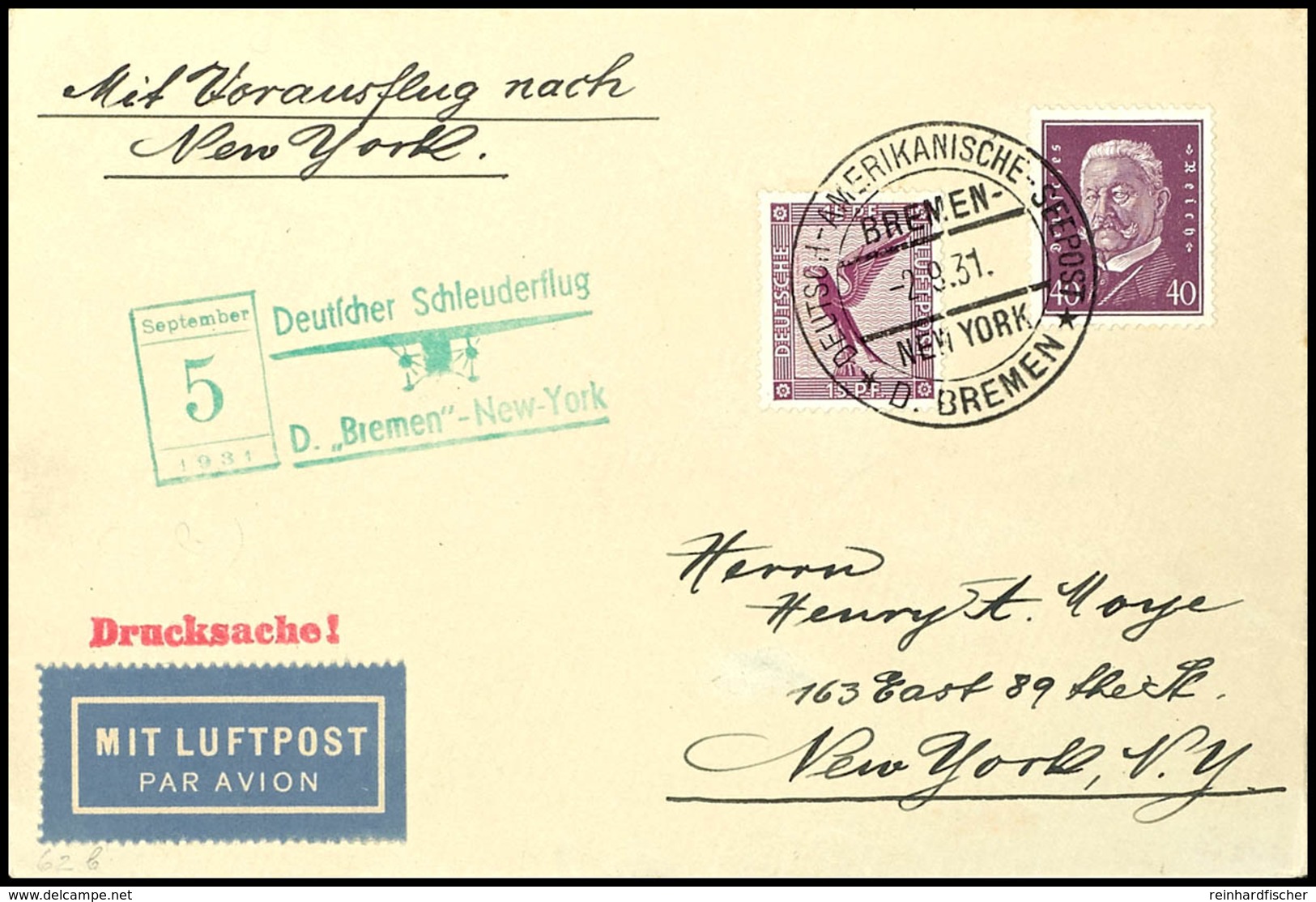 7407 1931, D. Bremen 5.9, Umschlag Mit Dt. Seepostaufgabe Vom 2.9. Und Sonder-Cachet In Die USA, Pracht, Katalog: K87d B - Andere & Zonder Classificatie