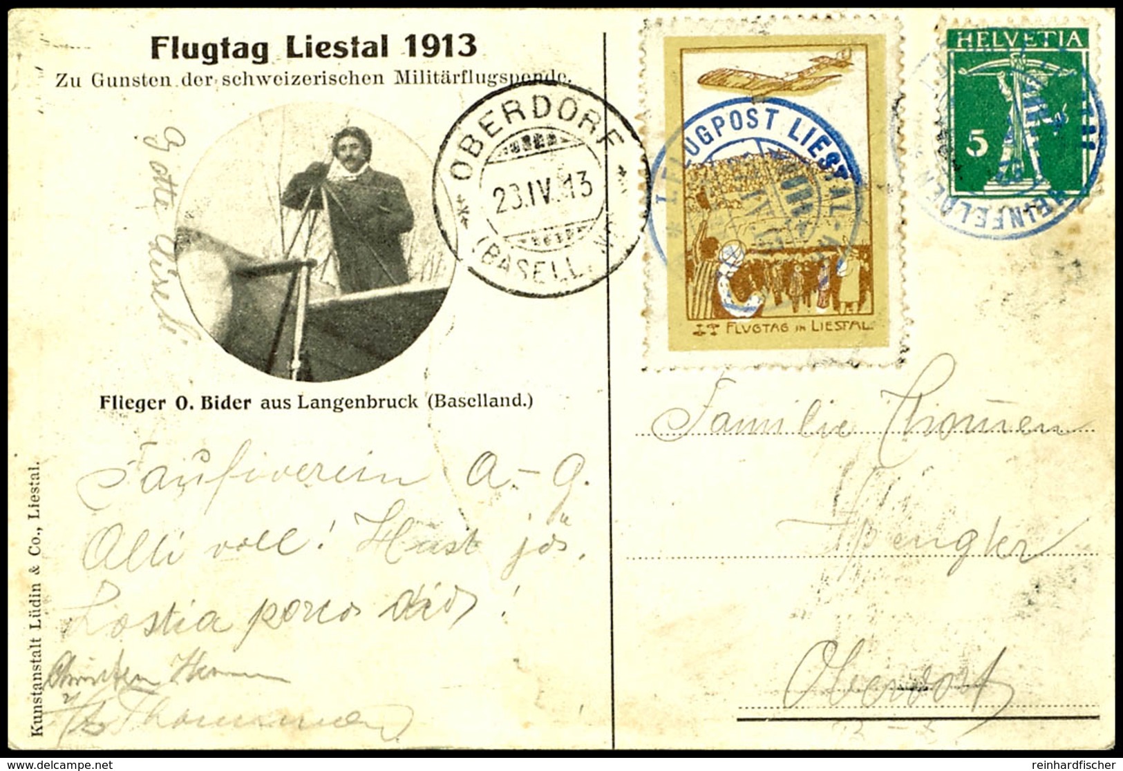 7481 50 C. Flugtag In Liestal Mit Flugpoststempel "1. FLUGPOST LIESTAL-RHEINFELDEN 27.IV.13" Auf Entsprechender Farbiger - Andere & Zonder Classificatie