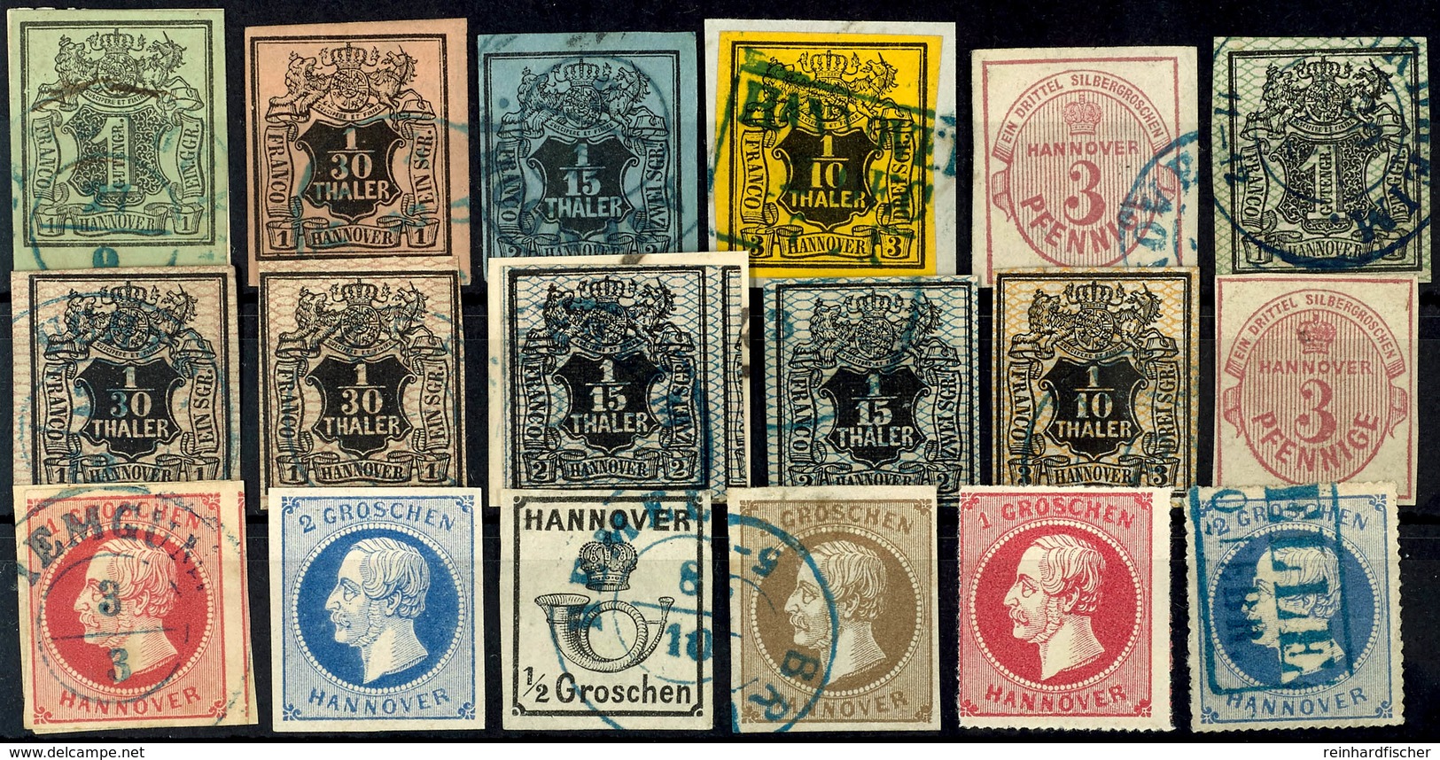 8097 1851 - 1864, Ungebrauchtes Und Gestempeltes Lot Mit 18 Marken, Dabei Bessere Werte Wie MiNr. 3 Gestempelt Gepr. Kra - Hannover