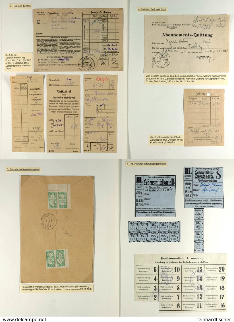 8264 1940 - 1943, Kleine Partie Belege, Dabei Telefon-Rechnung, 3 Verschiedene Lastzettel Für Telefongespräche, Post - Z - Luxembourg