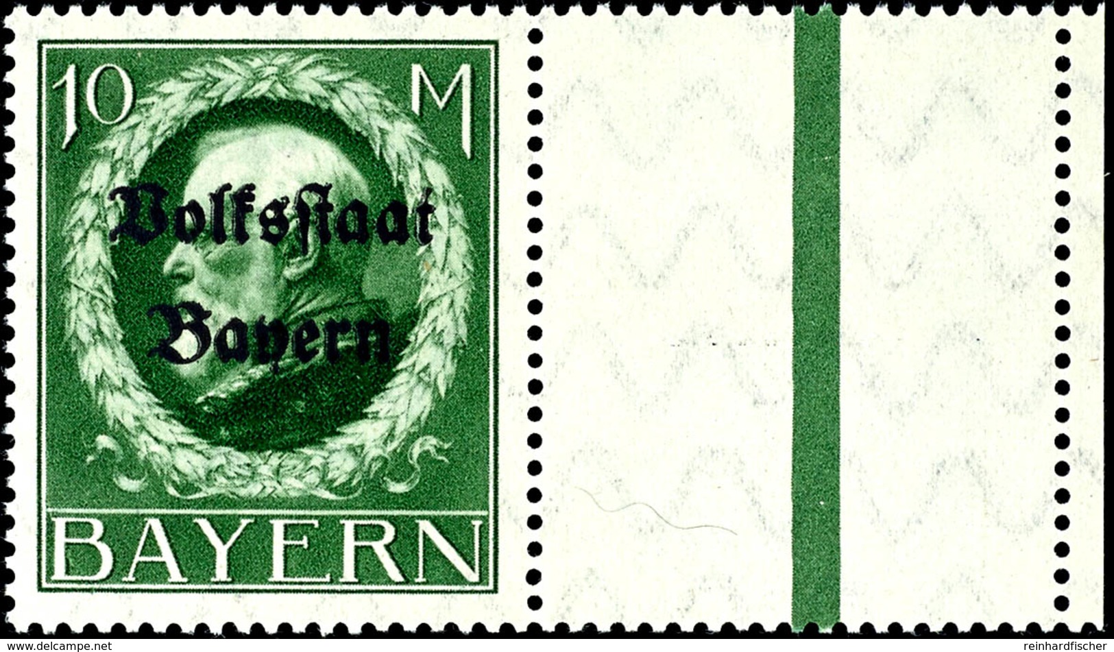 8786 10 Mark Friedensdruck Mit Aufdruck "Volksstaat Bayern" Und Rechts Anhängendem Leerfeld Tadellos Postfrisch, Gepr. S - Other & Unclassified