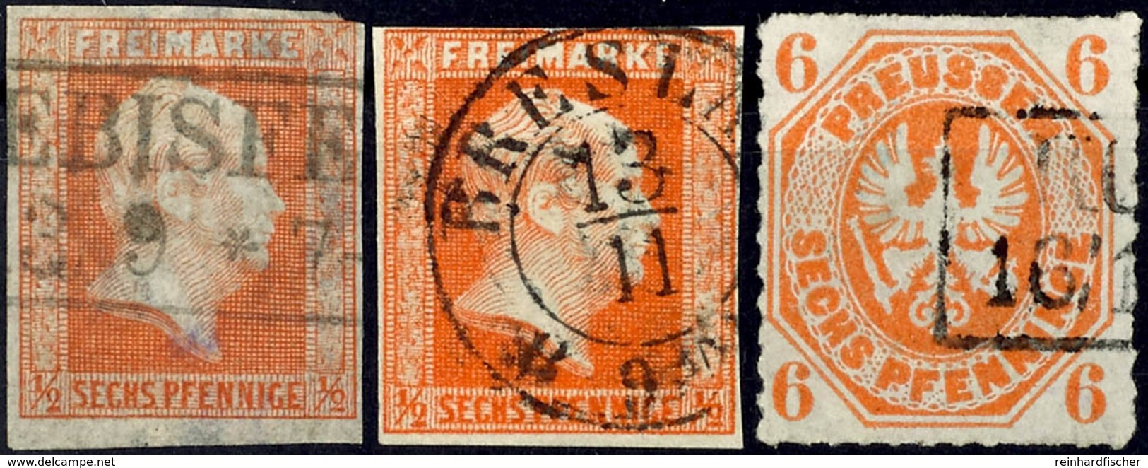 8791 1/2 Sgr. Mit Und Ohne Wasserzeichen, Sowie 6 Pf. Orange Je Tadellos Gestempelt, Mi. 286.-, Katalog: 1, 13,15 O - Other & Unclassified