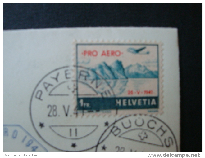 Schweiz, Luftpostbrief Einschreiben, Minibrief(10,4 Cm X 6,5 Cm), Pro Aero 1941, Mi-Nr. 213, 395, Payerne-Bäle - Erst- U. Sonderflugbriefe