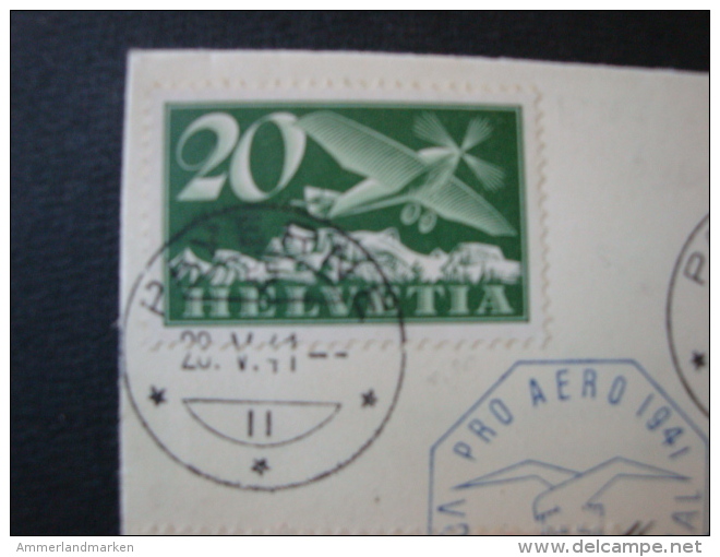 Schweiz, Luftpostbrief Einschreiben, Minibrief(10,4 Cm X 6,5 Cm), Pro Aero 1941, Mi-Nr. 213, 395, Payerne-Bäle - Erst- U. Sonderflugbriefe